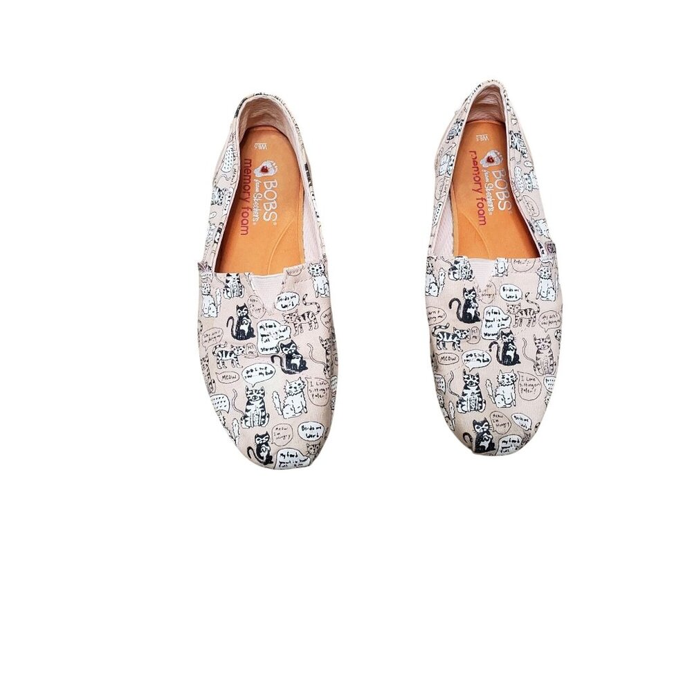 Skechers Bobs For Women Cat Print Memory Foam Slip-On Shoes Size 6.5 Light Pink